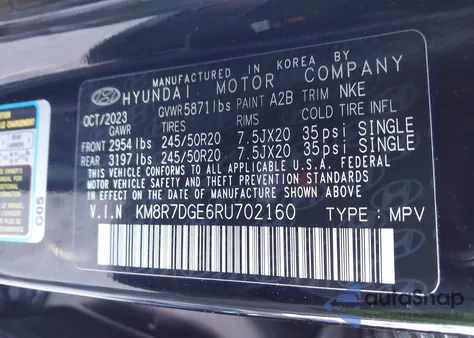 2024 Hyundai Palisade Calligraphy Night Edition z USA, uszkodzony, nr VIN KM8R7DGE6RU702160